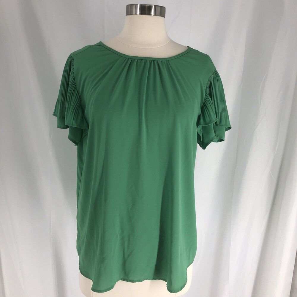 Ann Taylor Women’s Blouse Kelly Green Pleated Sleeves Medium